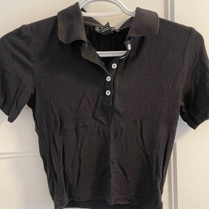 Black Ribbed Polo Shirt
